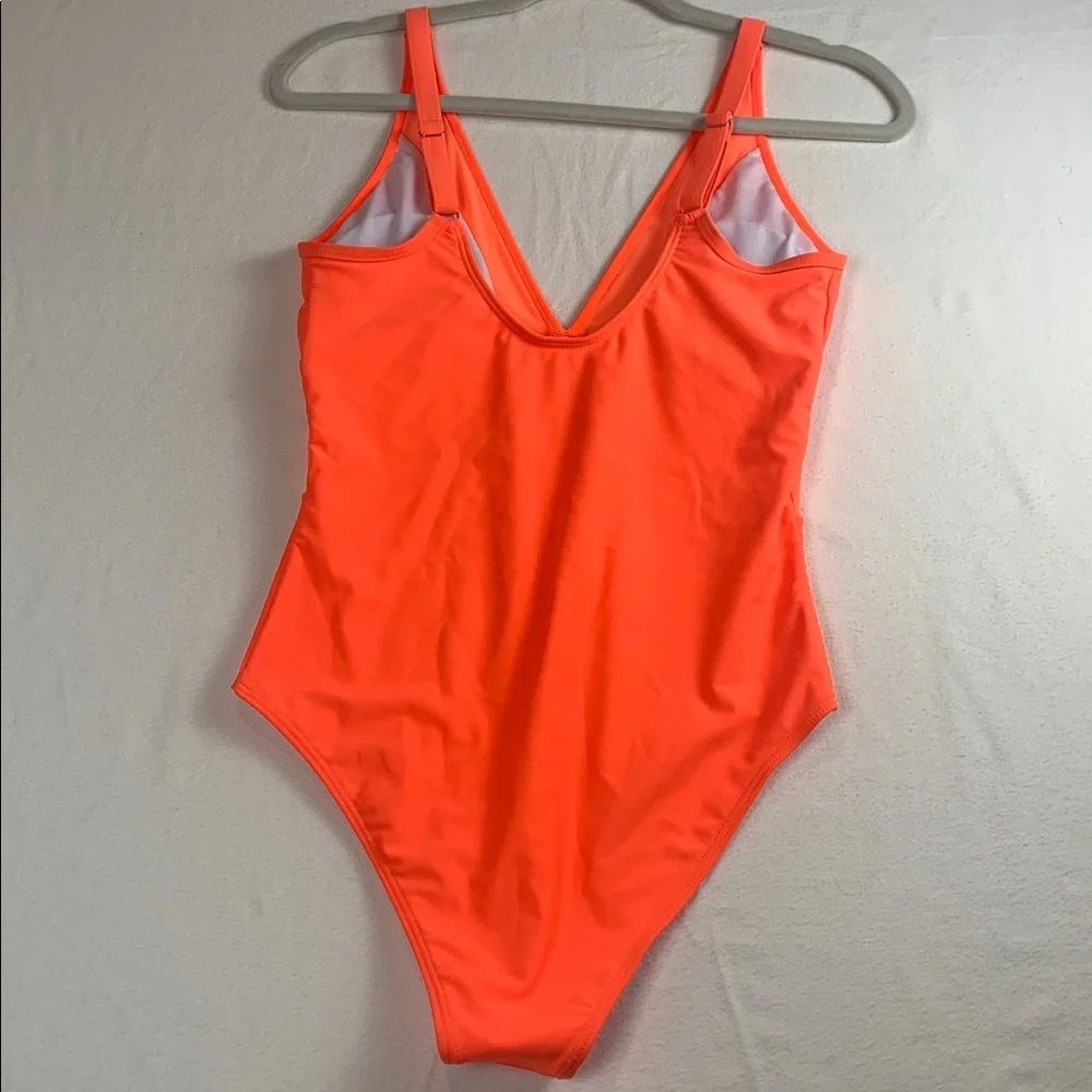 Pink Lily NWOT One Piece Swimsuit Neon Orange Small Mesh Detail at VNeck & Waist